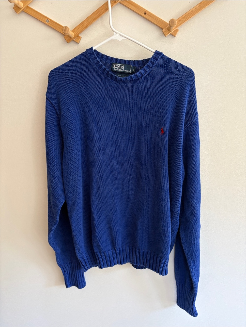VTG Polo Ralph Lauren Navy Cotton Crewneck Sweater Red Pony Men’s L
